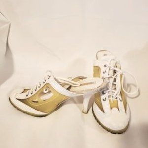 PAPRIKA Dating Yellow White Lace-up Mules Heels 10